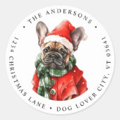 Franse buldog hond Schattige kerst retour adres Ronde Sticker (Voorkant)