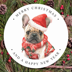 Franse buldog hond Schattige puppy vrolijk kerstfe Ronde Sticker