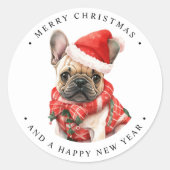 Franse buldog hond Schattige puppy vrolijk kerstfe Ronde Sticker (Voorkant)