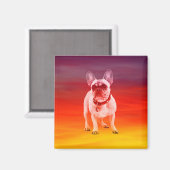 Franse buldog hond zitten op het strand magneet (Voorkant / Achterkant)