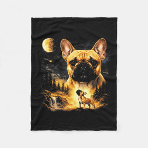 Franse buldog huilt naar de maan vintage 90s fleece deken