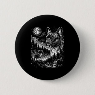 Franse buldog huilt naar de maan vintage grappig ronde button 5,7 cm