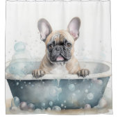 Franse buldog in badkuip Waterverf hondenkunst Douchegordijn (Voorkant)