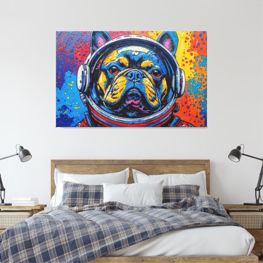 FRANSE BULDOG IN DE RUIMTE 4 CANVAS AFDRUK (Insitu (Slaapkamer))