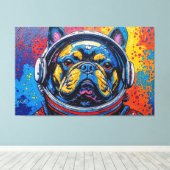 FRANSE BULDOG IN DE RUIMTE 4 CANVAS AFDRUK (Insitu (Houten vloer))