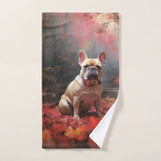 Franse buldog in herfst laat Herfst inspireren Bad Handdoek (Handdoek)