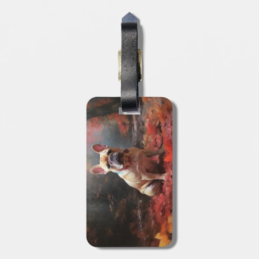 Franse buldog in herfst laat Herfst inspireren Bagagelabel (Achterkant verticaal)