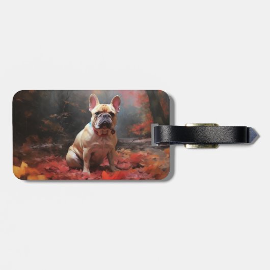 Franse buldog in herfst laat Herfst inspireren Bagagelabel (Achterkant horizontaal)