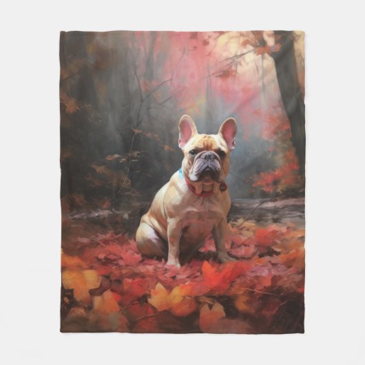 Franse buldog in herfst laat Herfst inspireren Fleece Deken (Voorkant)