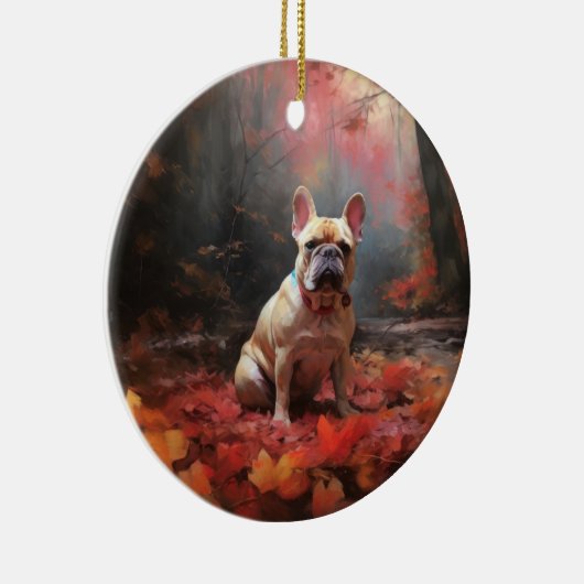 Franse buldog in herfst laat Herfst inspireren Keramisch Ornament (Rechts)