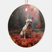Franse buldog in herfst laat Herfst inspireren Keramisch Ornament (Links)