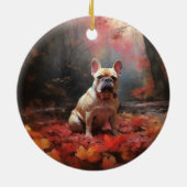 Franse buldog in herfst laat Herfst inspireren Keramisch Ornament (Achterkant)