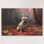 Franse buldog in herfst laat Herfst inspireren Legpuzzel (Horizontaal)