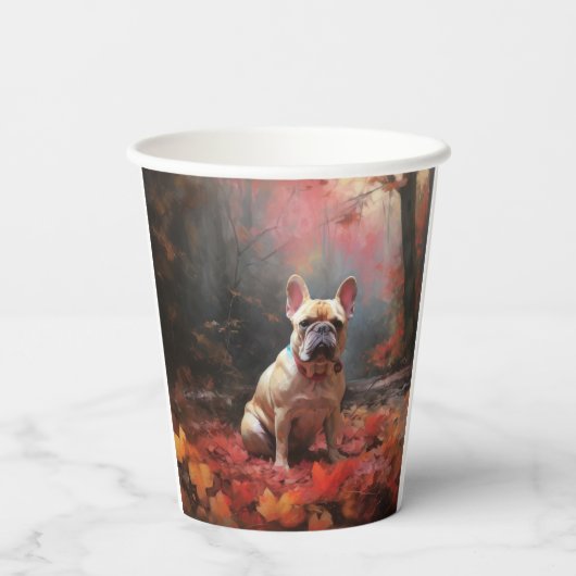 Franse buldog in herfst laat Herfst inspireren Papieren Bekers (Achterkant)