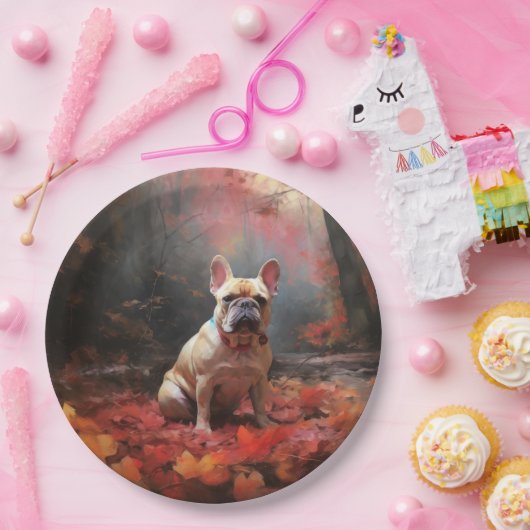 Franse buldog in herfst laat Herfst inspireren Papieren Bordje (Feest)