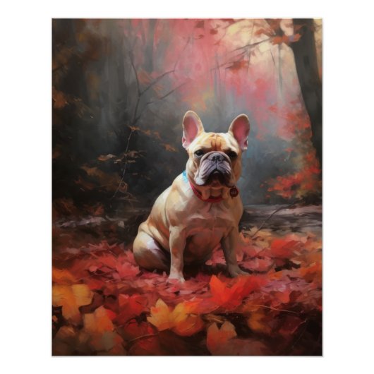 Franse buldog in herfst laat Herfst inspireren Perfect Poster (Voorkant)