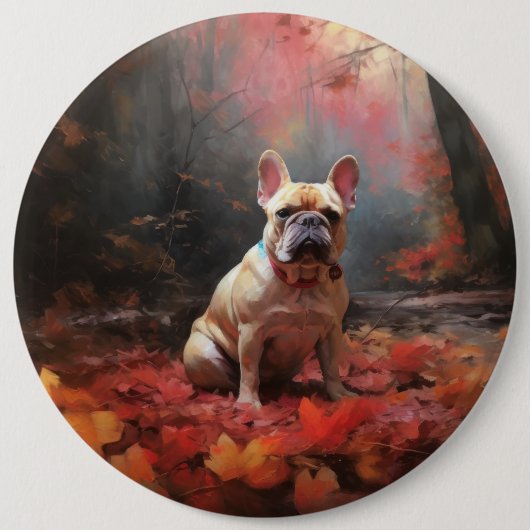Franse buldog in herfst laat Herfst inspireren Ronde Button 6,0 Cm (Voorkant)
