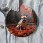 Franse buldog in herfst laat Herfst inspireren Ronde Button 6,0 Cm (In situ)