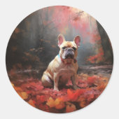 Franse buldog in herfst laat Herfst inspireren Ronde Sticker (Voorkant)