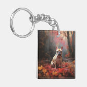 Franse buldog in herfst laat Herfst inspireren Sleutelhanger (Voorkant Links)