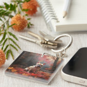 Franse buldog in herfst laat Herfst inspireren Sleutelhanger (Voorkant Rechts)