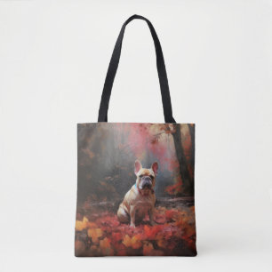 Franse buldog in herfst laat Herfst inspireren Tote Bag