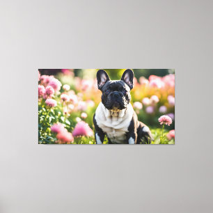 Franse buldog in tuin canvas afdruk