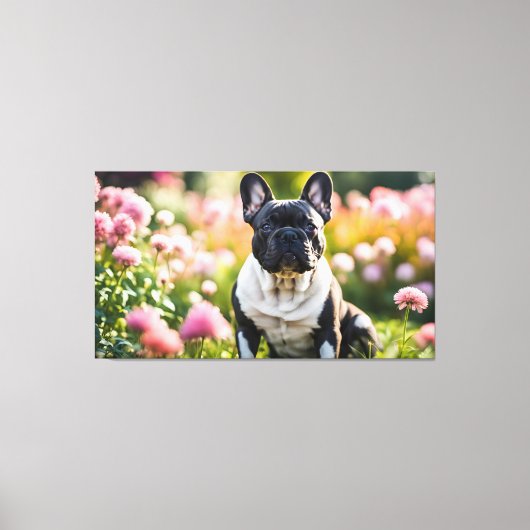 Franse buldog in tuin canvas afdruk (Voorkant)