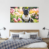 Franse buldog in tuin canvas afdruk (Insitu (Slaapkamer))