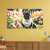 Franse buldog in tuin canvas afdruk (Insitu (Woonkamer))