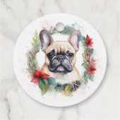 Franse buldog kerst krans feestelijke pup bedankjes labels (Achterkant)
