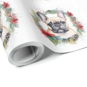 Franse buldog kerst krans feestelijke pup cadeaupapier (Rol Hoek)