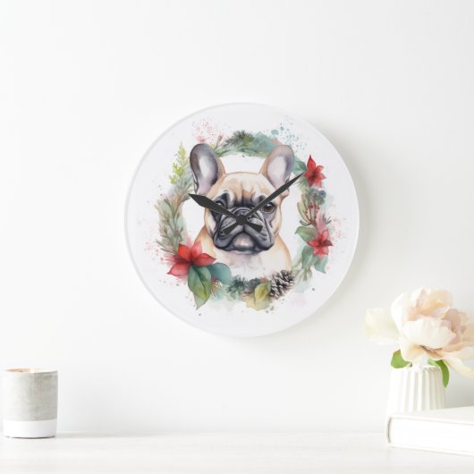 Franse buldog kerst krans feestelijke pup grote klok (Huis)