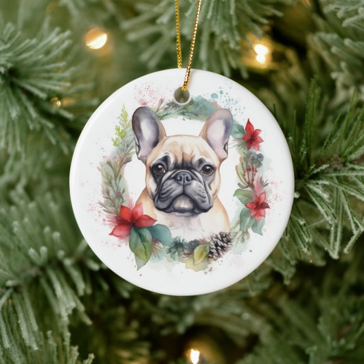 Franse buldog kerst krans feestelijke pup keramisch ornament (Boom)