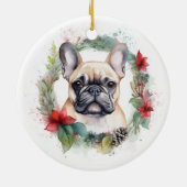 Franse buldog kerst krans feestelijke pup keramisch ornament (Achterkant)