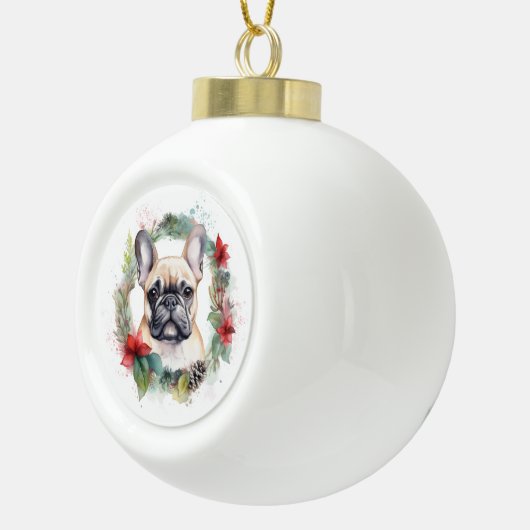 Franse buldog kerst krans feestelijke pup keramische bal ornament (Rechts)