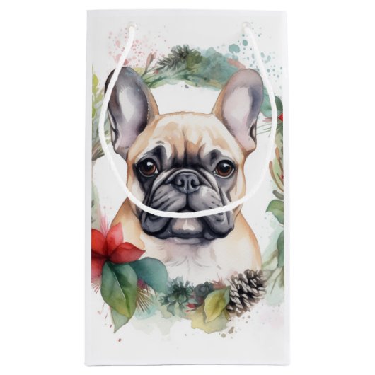 Franse buldog kerst krans feestelijke pup klein cadeauzakje (Achterkant)