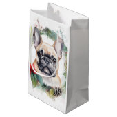 Franse buldog kerst krans feestelijke pup klein cadeauzakje (Achterkant Gekanteld)