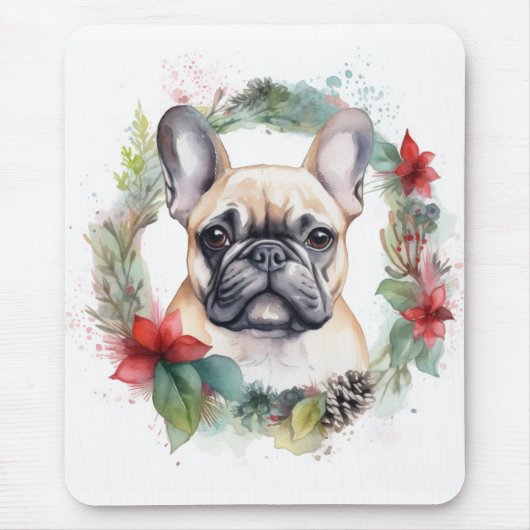 Franse buldog kerst krans feestelijke pup muismat (Voorkant)