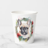 Franse buldog kerst krans feestelijke pup papieren bekers (Achterkant)
