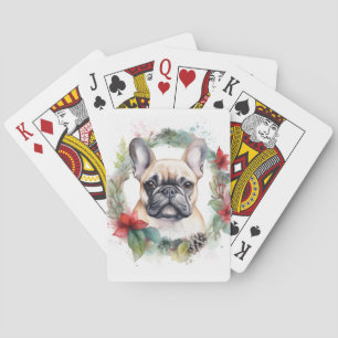 Franse buldog kerst krans feestelijke pup pokerkaarten