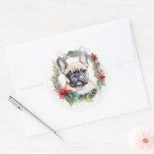 Franse buldog kerst krans feestelijke pup ronde sticker (Envelop)