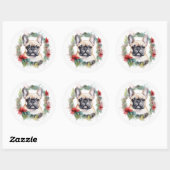 Franse buldog kerst krans feestelijke pup ronde sticker (Vel)
