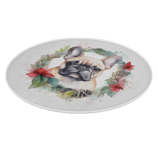 Franse buldog kerst krans feestelijke pup snijplank (Hoek)