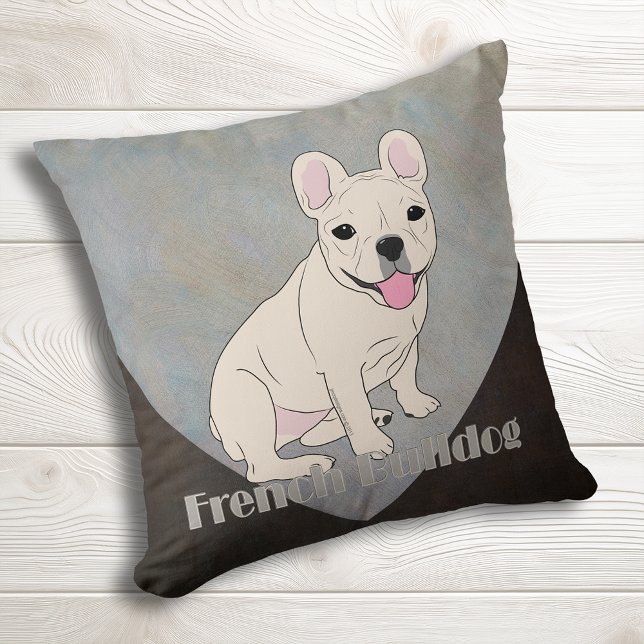 Franse buldog koffie bruin blauw ijs grunge kussen (French Bulldog Coffee Brown Blue Ice Grunge Throw Pillow for Frenchie lovers)
