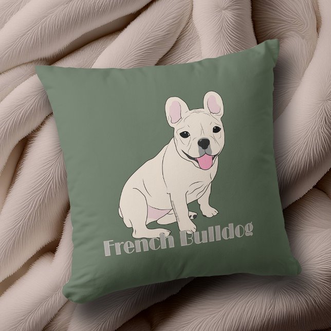 Franse buldog liefhebbers sage groen kussen (French Bulldog Lovers Sage Green Throw Pillow to add to your home decor. Design front and back.)