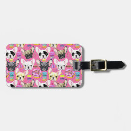 Franse buldog macaron patroon bagagelabel