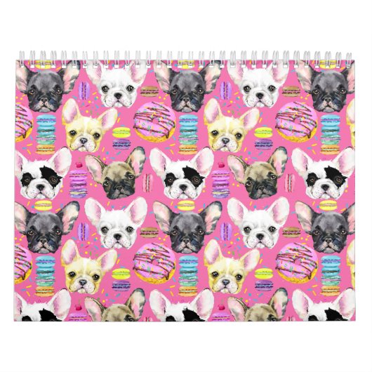 Franse buldog macaron patroon kalender (Hoes)