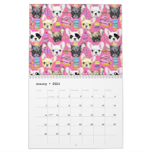 Franse buldog macaron patroon kalender