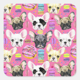 Franse buldog macaron patroon vierkante sticker